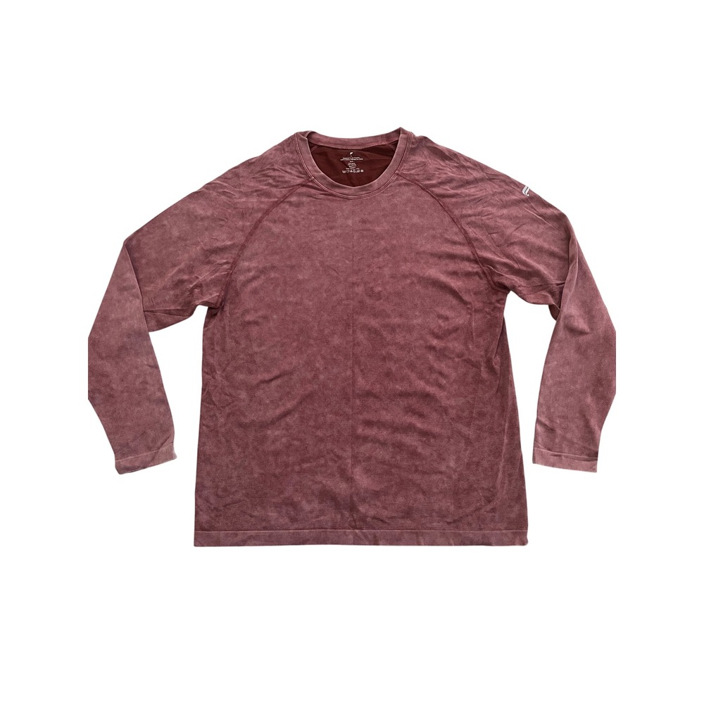 Fabletics Mens XL Long Sleeve Training Shirt Acid Wash Burgundy Performance Mesh